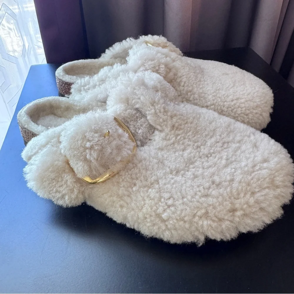 NEW Women’s Birkenstock Cream Boston Teddy Clogs faux Shearling Sz EU39/US8-8.5 - Picture 3 of 8